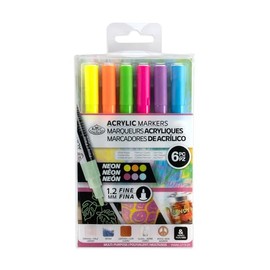 Royal & Langnickel 6pc ARTIST ACRYLIC PAINT MARKERS 1.2MM NEON COLOURS