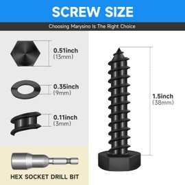 (15-Set) 5/16 x 1-1/2" Lag Bolts, Stainless Steel Heavy Duty Hex Head Lag Screws for Wood, Commercial/Industrial Grade 5/16 Bolts, Mounting Screws Bolts Kit, Black Oxided by Marysino