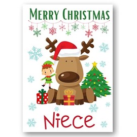 Second Ave Niece Reindeer Elf Children's Kids Christmas Xmas Holiday Festive Greetings Card