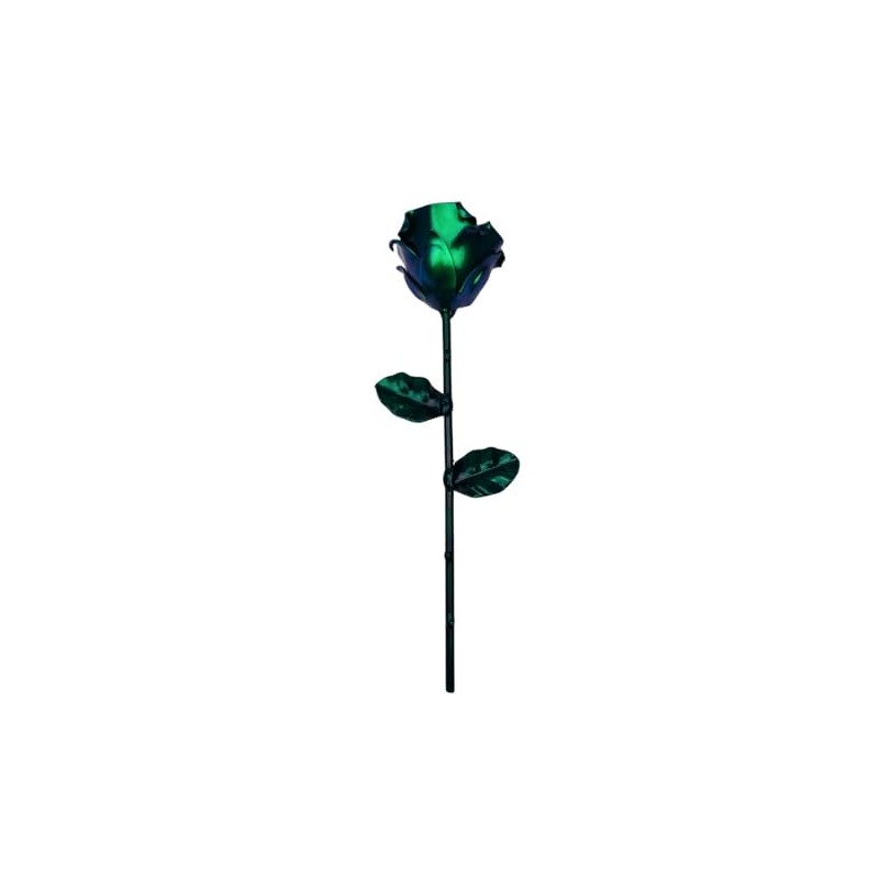 Forging Art Bcn® Hand Forged Eternal Wrought Iron Rose (Green-Blue-Cyan/Green)