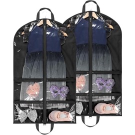 Blueshake Costume Dance Garment Bag,40 inch Dance Garment Bags with 4 Clear Zipper Pockets for Suits Dress Cover, Travel Storage & Competitions (2 Pack, Black)