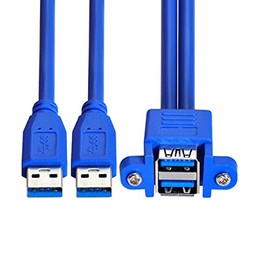 Cablecc Combo Dual USB 3.0 macho a hembra apilable 50 cm con agujeros de montaje en panel de tornillo