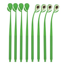 SIPLIV 8Pcs Creative Simulation Fruit Gel Ink Pen Bendable Silicone Ballpoint Pen Liquid Black 0.5mm Gel Ink Rollerball Pen, Office Stationery Supplies - Avocado