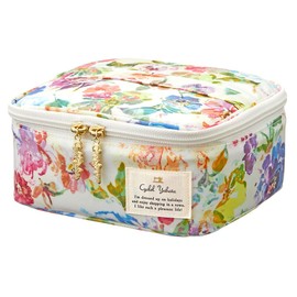 Cyalel Yahata LC Vanity Case, Makeup Pouch, Made in Japan, Cute, Cushion Pouch, Large Capacity, Home Decor, Floral Pattern, Brush Pocket, Travel, Camera Pouch, royal piany (white)