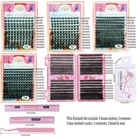 3D Cluster False Eyelashes with Eyelashes Extension Glue & Remover & Tweezers & Eyelash Curler, 1 Set Mixed Length & Styles Diy Cluster Lashes with Tools, Lash Clusters Kit, Makeup Gift for Women