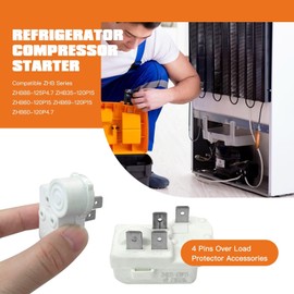 Refrigerator Freezer Compressor PTC Starter Relay, 4 Pins Over Load Protector Accessories Compatible for Haier/Panasonic/Siemens ZHB69-135P4.7, White GruDawu Update