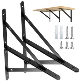 Pack of 4 Shelf Brackets, Heavy Duty Brackets, 90 Degree Wall Angle Shelf Brackets, Metal Shelf Brackets with Screws, Wall Shelf Brackets, Iron Shelf Angle for Angle Shelf (25 x 15.5 cm), Black