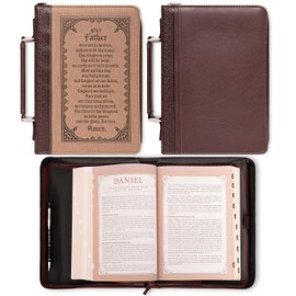 Christian Art Gifts Men's Classic Bible Cover The Lord's Prayer, Two-Tone Brown Faux Leather, Medium