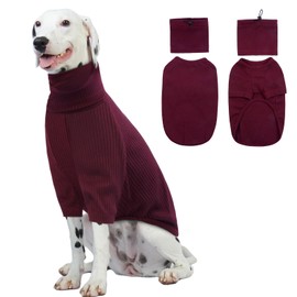ROZKITCH Dog Shirt with Hoodie Dog Ears Cover 2 in 1, Soft Lightweight Dog Striped T Shirt Pullover Dog Tank with Detachable Ear Wrap, Dog Hoodie Tshirt Dog Boy Girl, Stretchy Sweater WineRed XL