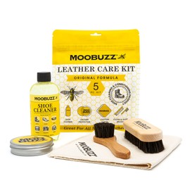 MooBuzz Leather Care Kit by Angelus – All-Natural Leather Cleaner, Conditioner & Protector for Shoes, Boots, Furniture & Bags – Includes Leather Cleaner, Horsehair Brush, Dauber & Cloth – Made in USA