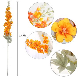 IPOPU Delphinium Flowers Artificial Flowers 6 pcs Orange Larkspur Flower 33.5 in Long Stem Artificial Flowers for Tall Vase, Silk Flowers for Home Garden Wedding Arrangement (Orange)