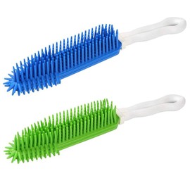 LandHope 2 Pack Pet Hair Removal Tool Pet Hair Remover Rubber Cat Hair Remover Portable for Carpet Clothes Furniture Sofa Leather Car Seat Bath with Massage Effect (Green + Blue)