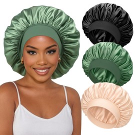 3 Pcs Silk Bonnets for Sleeping Satin Bonnet Double Layer Hair Bonnets for Women Sleep Bonnet for Curly Hair