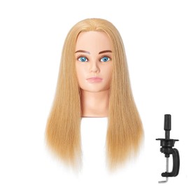 Hairingrid Mannequin Head 20"-22" 100% Human Hair Hairdresser Cosmetology Mannequin Manikin Training Head Hair and Free Clamp Holder