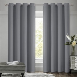 VEHEDE Grey Eyelet Curtains, Window Thermal Curtain Against Cold, Set of 2 Bedroom Curtains with Eyelets, Blackout Living Room, H 244 x W 140 cm, Set of 2