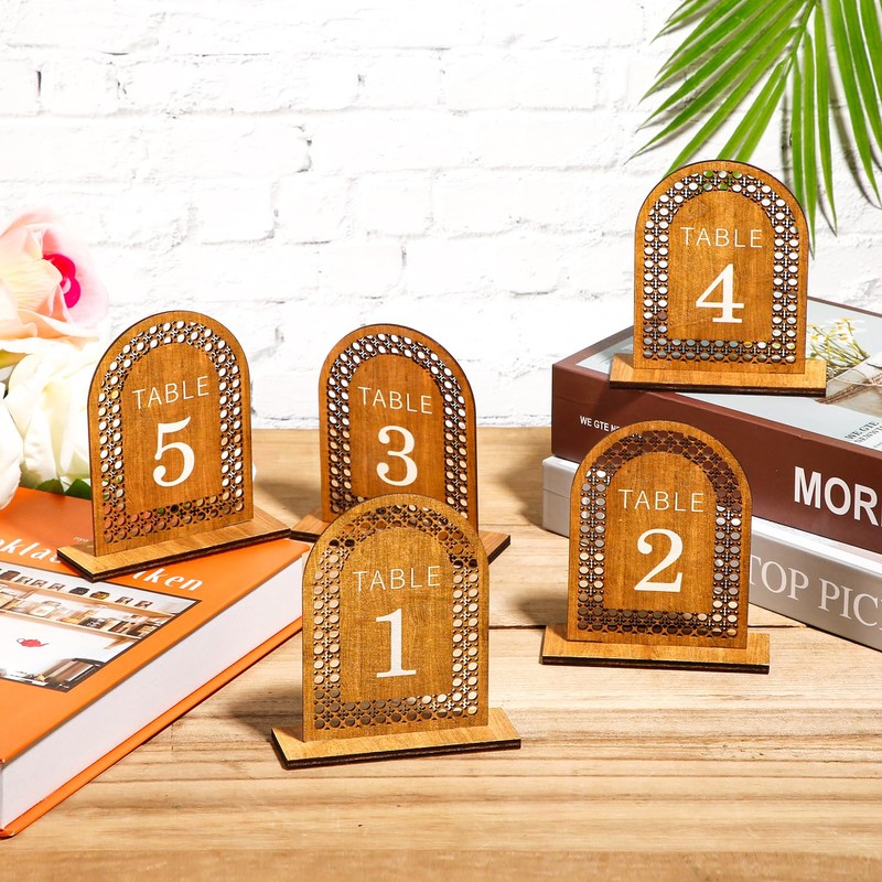 20pcs Wooden Table Numbers, Rattan Arch Table Numbers 1-20 Wedding Reception Table