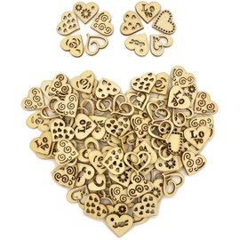 VntMQP Pack of 100 Patterned Openwork Wooden Hearts, Wooden Discs Scatter Decoration, Wooden Hearts Small Decoration, Wooden Hearts for Wedding Decoration, DIY Craft Embellishments