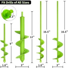 TCBWFY 4 Pack Garden Auger Spiral Drill Bits – Heavy Duty Steel,Corrosion Resistant – Perfect for Post Holes,Earth & Lawn Augering,Planting Bulbs & Trees