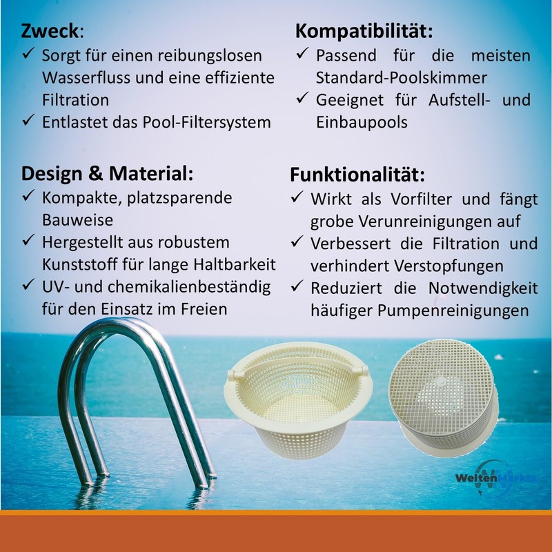 Mega Skimmer Basket Compact Robust Leaf Catcher for Pools Diameter