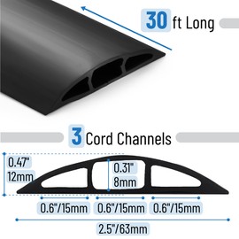 Bates- Floor Cord Cover, 30 ft Cable Cover, Black, Extension Cord Cover Floor, Cord Protector, Floor Cable Cover, Cord Hider Floor, Cable Cover Floor, Cable Floor Cover, Cable Covers for Cords
