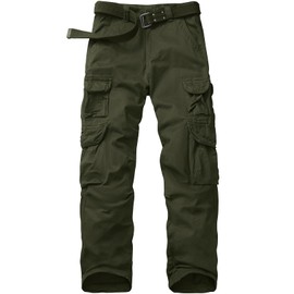 Toumett Men's Cargo Pants Cotton Work Pants Comfort Casual Tactical Outdoor Military Pants with Multi Pockets(6325,Amy Green,30)