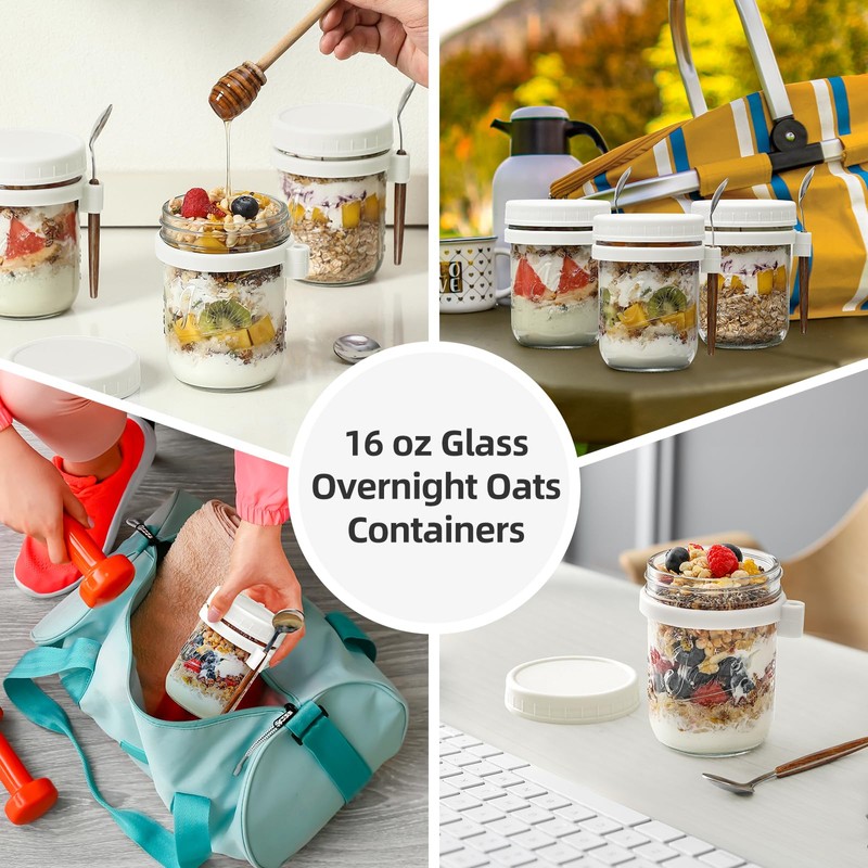 LANDNEOO 4 Pack Overnight Oats Containers with Lids and Spoons,