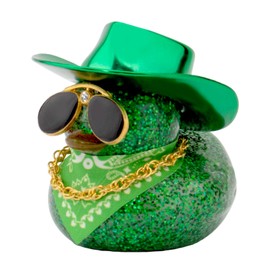 wonuu Car Decorations Scarf Cowboy Rubber Ducks, Dashboard Rubber Ducky for Car Ornament Cute Duck with Cowboy Hat, Glasses, Scarf, Necklace (Green)