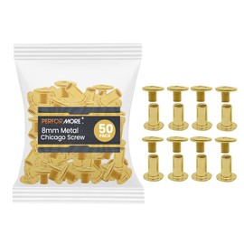 50 Pack of Chicago Screw Post Binding Screws, 8mm Brass Plated Metal Screw Posts for Scrapbooking, Photo Albums, Binding Leather Repair