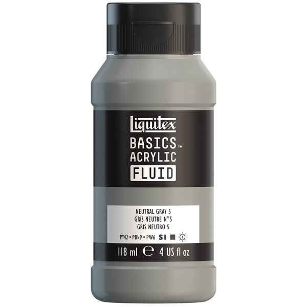 Liquitex BASICS Acrylic Fluid Paint, 118ml (4-oz) Bottle, Neutral Grey