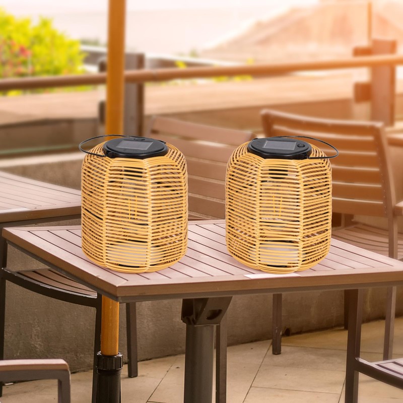 2PK Solar Lanterns Outdoor Waterproof Hanging Rattan Lantern Lights Solar