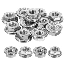 uxcell #8-32 Serrated Flange Hex Lock Nuts, 25Pcs 304 Stainless Steel Non-Slip Hexagon Flange Nut, Full Thread, Bright Finish, Silver