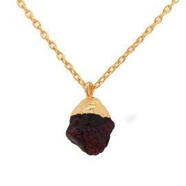 Gempires Red Garnet Necklace, Crystal Necklace, Rough Stone Pendant, Yellow Gold Tone, January Birthstone, Electroplated,16+2 inch Adjustable Chain, Gift for Her
