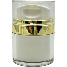 (2 Pack) 1 oz / 30 ml Clear Acrylic Plastic White and Gold Airless Refillable Jar Pump
