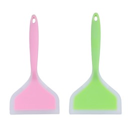 Septe Silicone Pancake Spatula,Wide silicone pancake turner Omelette Spatula,silicone flipper spatula for nonstick cookware,2 Pack (Green and Pink)