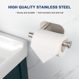 NearMoon Toilet Paper Holder Self Adhesive, Premium Thicken SUS304 Stainless Steel Rustproof Adhesive Toilet Roll Holder no Drilling for Bathroom, Kitchen, Washroom (1 Pack, Brushed Nickel)
