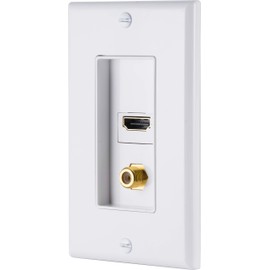 GE Coaxial Wall Port 1 F-Type Connector, White, Supports Full HD 1080P 4K, Gold Plated Connection, Single Gang, Installation Hardware Included, 35292, HDMI + Coax Wallplate