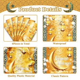 6 Pcs Disposable Plastic Ramadan Mubarak Table Runners - 14 Inches Wide ×108 Inches Long Colorful Table Decor with 3 Festive Designs for Eid Decorations, Ramadan Mubarak Kitchen Dining Table Decor