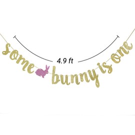 Some Bunny is One banner, 1st Birthday Banner, Bunny Theme, Gold Glitter Party Decorations(Gold)