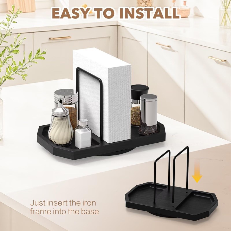 FODIENS Napkin Holder for Table, Rotating Napkin Dispenser with Salt