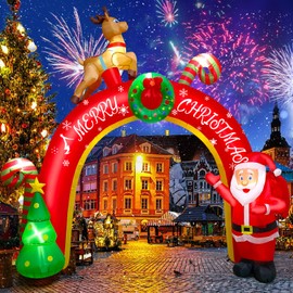 TOROKOM 10FT Christmas Inflatable Decoration with Build-in LEDs, Blow Up Yard Santa Claus Decoration Christmas Archway Inflatables Decorations for Party Indoor, Outdoor, Lawn, Garden Decor