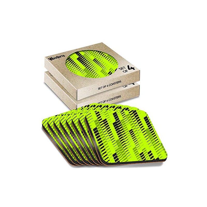 8 x Square Coasters - Abstract Green Tech Pattern Cork
