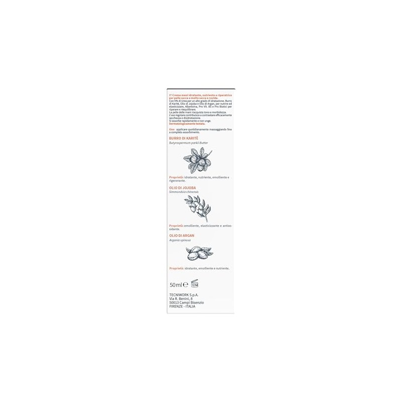 Tecniwork Crema Mani Riparatrice 5+ con 5% di Urea, Burro