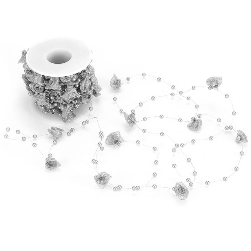 10M Imitation Pearl Beads Chains Ribbon Rose Flower Thread Beaded
