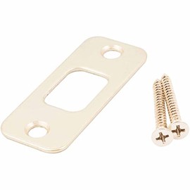 Round Corner Deadbolt Strike Plate, 1-1/8" x 2-3/4", 2-1/8" Center-to-Center, Polished Brass by Stone Harbor Hardware