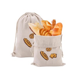 2PCS Bread Bags for Homemade Bread, Homemade Bread Storage Bags, Reusable Storage Bag with Drawstring, Linen Bread Bags for Sourdough, Bread Storage (Beige A)
