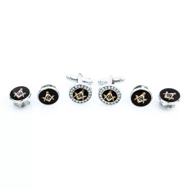 MRCUFF Freemason Masonic Crystal Mason Cufflinks & Studs Tuxedo Set bulk packed