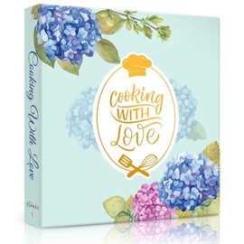 Recipe Binder 8.5x11 3 Ring, Recipe Book to Write in Your Favorite Recipes, Recipe Organizer with Cards, Sleeves and Dividers, Recipe Binder Full Page (Blue Hydrangea)