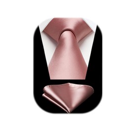 HISDERN Mens Blush Pink Tie Classic Wedding Rose Gold Woven Silk Ties and Pocket Square Formal Solid Stain Ties for Men Business Party