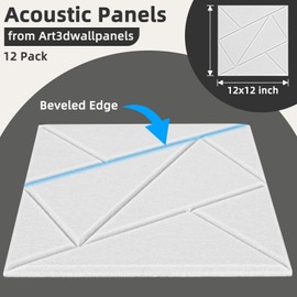 Art3dwallpanels 12 Pack Acoustic Panels 12" X 12" Soundproof Wall Panels Sound Dampening, 3D Self Adhesive Wall Decor Peel and Stick Absorbing Panels, White