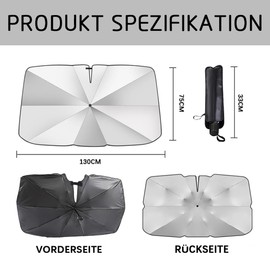 Car Sun Protection Windscreen 130 x 75 cm Sun Protection Car Windscreen 360° Rotation Foldable Parasol for Car, Car Windscreen Parasol, Car Parasol (M)